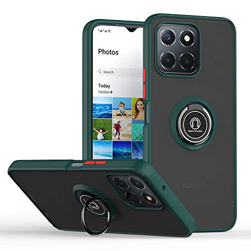Cover per Honor 70 Lite 5G X8 5G X6 6.5 Traslucida Custodia Antiurto Antigraffio con Supporto Anello a 360° PC + Bumper Case - scuro verde tpu