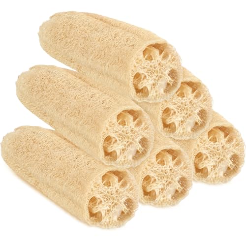 Mifoci 6 esponjas naturales de lufa de 12 pulgadas, esponja de ducha grande exfoliante para hombres, mujeres, adultos, spa, belleza, baño, cara, espalda, piel, cuidado diario