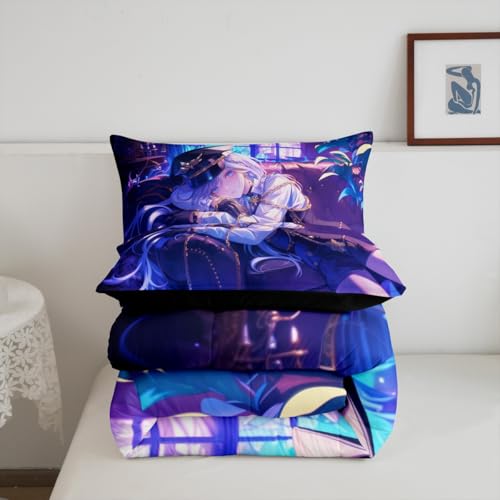 Image of Erosebridal Japanese Anime Comforter Set,Cartoon Uniform Girls Bedding for Boys Teen Bedroom Decoration Cute Japanese Cartoon King Size Duvet Set, Anime Aesthetic Art Quilt with 2 Pillowcases