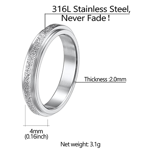 Fidget Band Rings for Women Men 4MM Fashion Stainless Steel Spinner Ring Sand Blast Finish - Thumbnail 6