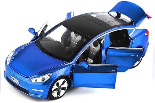 Car Model 3 1:32 Scale Alloy diecast Pull Back Electronic Toys with Lights and Sound, Mini Vehicles Toys for Kids Gift Tesla Car Lovers (Blue)