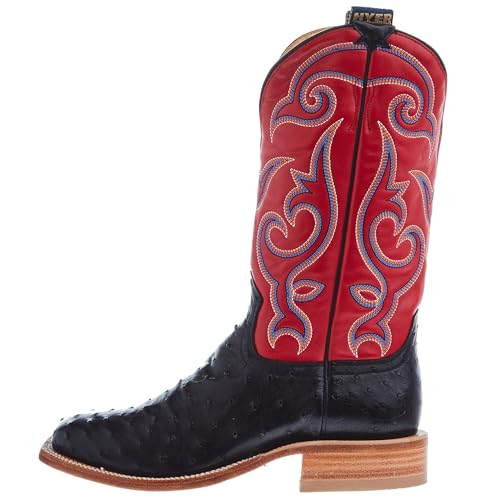 Hyer Mens Jetmore Black FQ Ostrich 13 In Red Vintage Goat Top Cowboy Boot