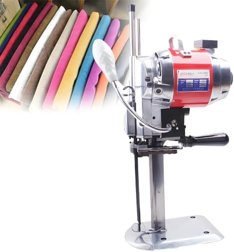 Vertical Electric Fabric Cutting Machine - LED Lighting, Heavy-Duty Rotary Cutter for Leather, Rubber, Cardboard - Automatic Precision Cutting, 8" Blade, Industrial Use