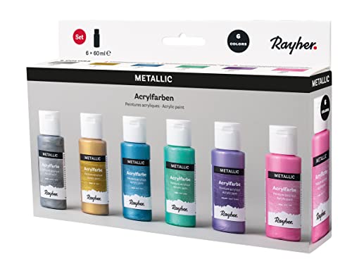 Rayher Set Colori Acrilici Metallici, 6 Colori À 60Ml, 35059000