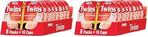 Image of INABA Twins for Cats, Shredded Chicken & Broth Gelee Side Dish /Topper Cups with Vitamin E, 1.23 Ounces per Serving, Chicken Recipe (Pack of 32)