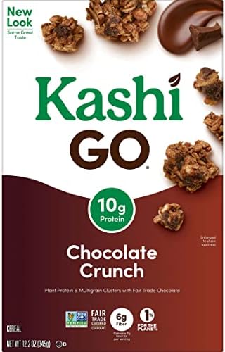 Kashi GO Cold Breakfast Cereal, Vegan Protein, Fiber Cereal, Chocolate Crunch, 12.2oz Box (1 Box)