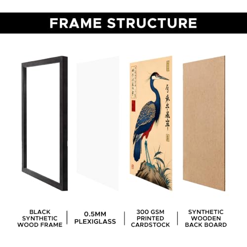 Image of Japanese Crane Bird Premium Framed Wall Poster (12x18 Inch) | Asian Bird & Japanese Vintage Art | Elegant Nature Wall Decor for Bedroom, Living Room, Office & Workspace | Ready-to-Hang Display Frame
