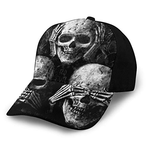 Totenköpfe Day of the Dead Gothic Smile Baumwolle Baseball Cap für Herren Damen Papa Hut W/Curve Brim Verstellbare Trucker Hüte Sonnenkappen Jungen Mädchen Schwarz Cover