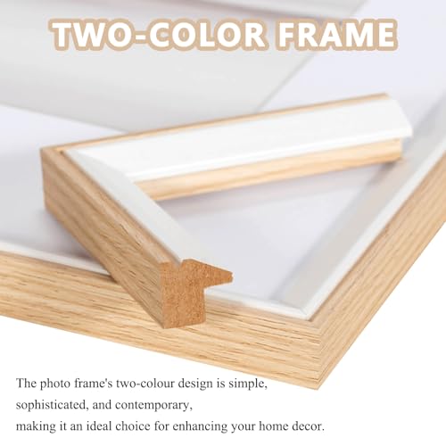 Baoee 20x30cm Eiche weiß Zweifarbiger Bilderrahmen mit 15x20cm Passepartout,Fotorahmen mit Acrylglas,Picture Frame für Fotos, Bilder, Poster