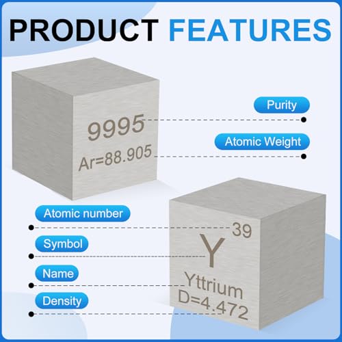 Image of 0.39 inch Yttrium Metal Element Cube 10MM Density Cubes 99.95% High Purity, Periodic Table of Elements Collection for Element Collections Hobbies, Pure Yttrium Cube(Y 0.39 Inch)