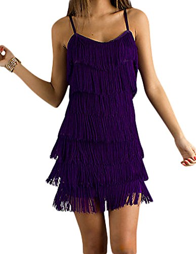 Image of Cheryl Creations Women's Short All-Over Fringe Flapper Sleeveless Comfortable Day /Night Mini Dress with Adjustable Bra Straps