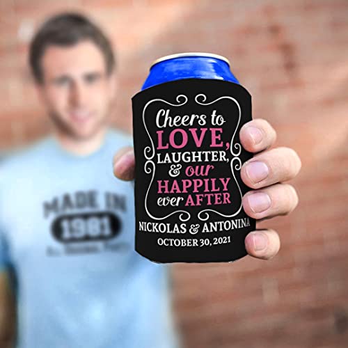 Wedding Coolies Personalized Cheers To Love Custom Names & Date Funny Wedding Gifts Personalized Wedding Decorations 96 Pack Can Coolie Drink Coolers Coolies Black #TOP4
