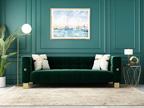 Anttybale Mid Century Modern Button Tufted Velvet Living Room Couch With Gold Metal Legs And 2 Throw Pillows, 89 Inch (Green) #TOP7