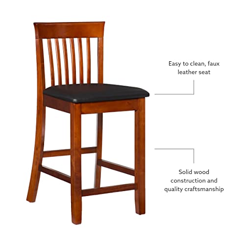 Linon Triena Red Cherry Wood Black Vinyl Padded Seat - 24 Inch #TOP7