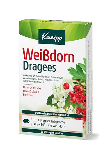 Kneipp Weißdorn Dragees - Traditionelles pflanzliches Arzneimittel - unterstützt die Herz-Kreislauf-Funktion - 1 x 90 Dragees