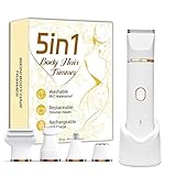 Bikini Trimmer for Women, 5-in-1 Electric Razors Shaver, IPX7 Waterproof Cordless Body Hair Trimmer, Rechargeable Facial & Pubic Hair Remover, Ceramic Blade Bikini Shaver, Gifts for Women (White)