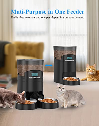 Automatic Cat Feeder, HoneyGuaridan 4.5L Pet Feeder for 2 Cats Dogs Food Dispenser Auto Cat Feeder – 6 Meal Portion Control, Distribution Alarm, Programmable Timer Feeder, 10s Voice Recorder (Black) - Thumbnail 2