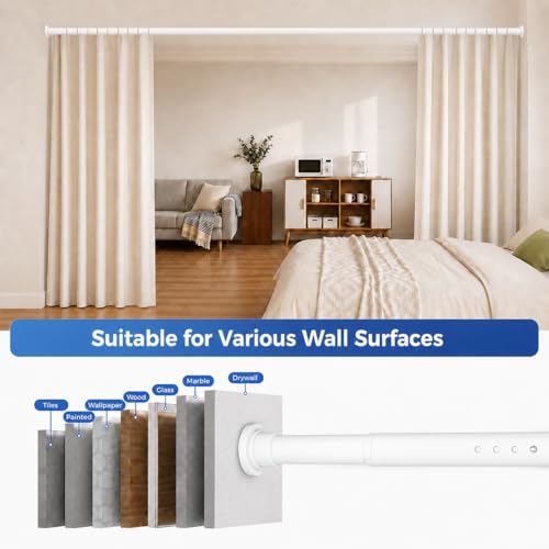 Image of ALLZONE Tension Curtain Rod for Window, 2 Pack 83-123 Inches, Heavy Duty Curtain Rods No Drilling, Non-Slip Bathroom Shower Tension Rod, Renter Friendly, Adjustable, Spring Loaded, Extra Long, White