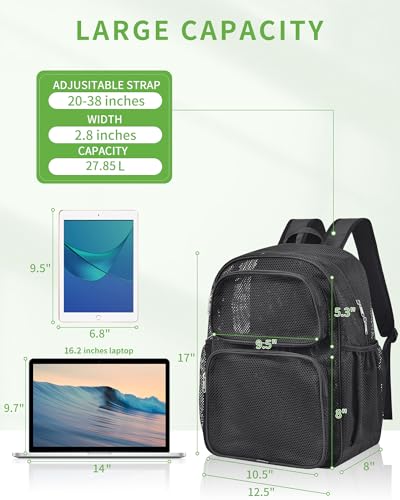 MAY TREE Mesh Backpack Heavy Duty Big Mesh Bag Large Capacity for Travel Beach Hiking Outdoor Sports with Paded Strap2