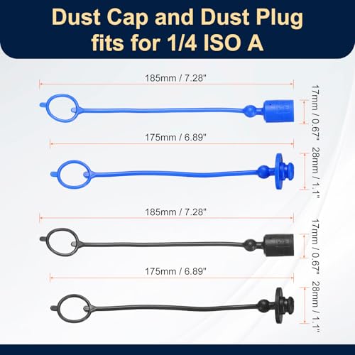 Image of HARFINGTON 2Sets 1 /4 Hydraulic Hose Dust Cap and Plug Kit, ISO-A Male Dust Cap & Female Plug Cover Quick Disconnects Air Coupler Cover Port Plug Fittings with Retention Ring, Blue /Black