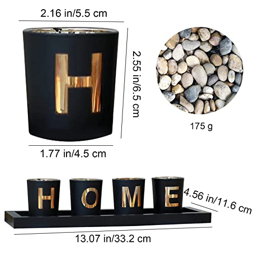 MrMrKura Home Decorative Candle Holder Set, 4 Glass Tea Light Candleholders with Wooden Candle Holders Tray, Natural Pebbles for Home Decor Table Decorations Centerpiece - Image 3