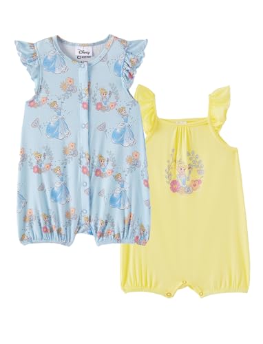 Image of Disney Baby Girls Viscose Made from Bamboo 2 Packs Breathable Bodysuit with Ruffle Sleeves Romper Newborn to Infant