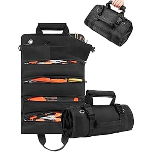 FIREDOG Tool Roll,Rolling Tool Bag with 2 Detachable Pouches, Heavy Duty Roll Up Tool Bag,Carpenter Tool Bag,Tool Roll Organizer For Mechanic, Electrician & Hobbyist,Motorcycle,Truck (Black)