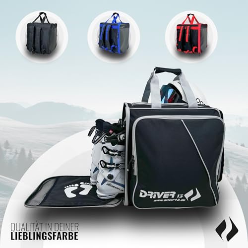 Driver13 Skistiefelrucksack mit Helmfach, Bootbag Rucksack für Skischuhe und Snowboardboots, Maße: 40 x 28 x 44 cm, schwarz/grau