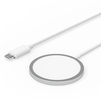 15W Fast Wireless Charger with Type-C Port & Magnetic Mag Charging Cable, Compatible with iPhone 17/16/15/14/13/12 Series, Pro/Plus/Max Models, Compact & Safe Charging Pad (White)