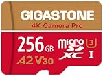 [Récupération de Données Gratuite 5 Ans] GIGASTONE 256Go Carte Micro SD, Caméra Pro 4K, A2 V30 pour Smartphone, Gopro, Caméras d'Action, Vidéo 4K UHD, Compatible Nintendo-Switch, Jusqu'à 100Mo/s, UHS-I U3 C10 avec Adaptateur