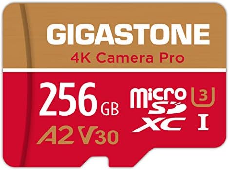 [5-Yrs Free Data Recovery] Gigastone 256GB Micro SD Card, 4K Camera Pro, A2 V30 for Smartphone, Gopro, Action Cams, 4K UHD Video, Nintendo-Switch Compatible, Up to 100MB/s, UHS-I U3 C10 with Adapter
