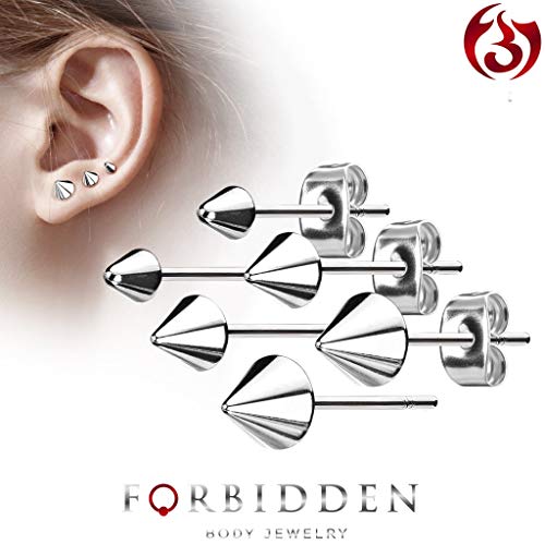 Forbidden Body Jewelry 316L Surgical Steel Spike Stud Earrings for Women or Men, 3-Pair Steel (3/4/5mm) by Forbidden Body Jewelry - Used condition - Image 2