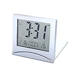 Zeit- und Temperaturanzeige - Die Uhrzeit lässt sich mit den Tasten auf der Rückseite der Uhr einstellen. Hier können Sie zwischen einer 12- oder 24-Stunden-Anzeige wählen. Die Temperatur wird unten auf dem Display angezeigt und mit den Tasten auf der Rückseite kann man zwischen Celsius und Fahrenheit umschalten.