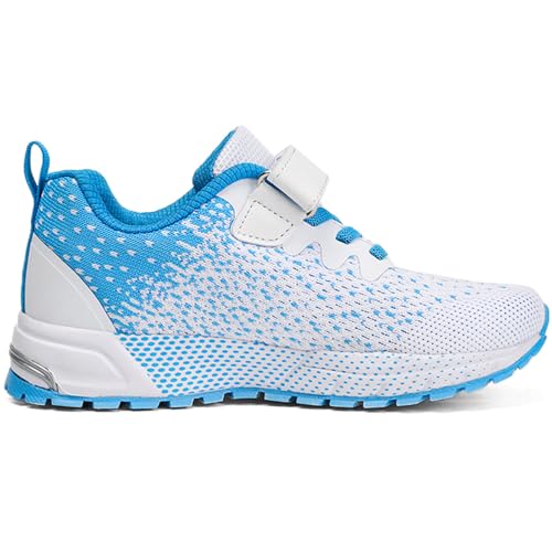 KUBUA Kids Sneakers for Boys Girls Running Tennis Shoes Lightweight Breathable Sport Athletic White Blue Size US 10 Toddler