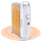 Oil Filled Radiator Heater, Small Portable Space Heater with Adjustable Programmable Thermostat, Quiet, Overheat Protection, 7 Oil Heating Fins, 700W Mini Heater for Home Office (White)