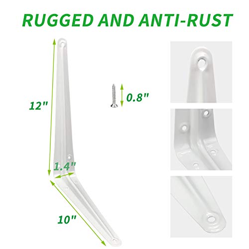 20Pcs White Shelf Brackets 12 Inch, Heavy Duty L Bracket Corner Brace Support, Metal Joint Angle Bracket For Hanging, Floating Shelves Bracket For Shelf With Screws #TOP1