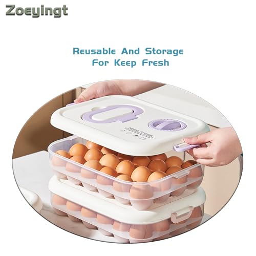 Zoeyingt Egg Organizers for Refrigerator with Lids and Handle Home Kitchen Essentials Fridge Stackable Countertop Portable Clear Egg Containers Reusable and Storage for Keep Fresh -Pack of 2- by Zoeyingt - Image 8