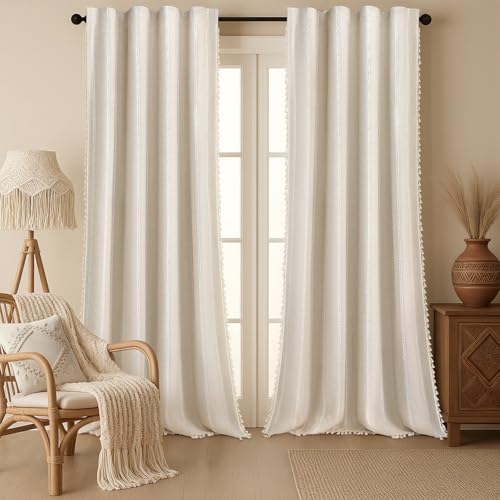 XOGUIBO Boho Blackout Curtains 96 Inches Long Beige Linen Blend