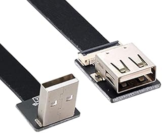 NFHK Up Angled USB 2.0 Type-A Male to Female Extension Data Flat Slim FPC Cable for FPV & Disk & Scanner & Printer 20CM