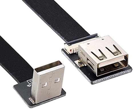 NFHK Up Angled USB 2.0 Type-A Male to Female Extension Data Flat Slim FPC Cable for FPV & Disk & Scanner & Printer 20CM