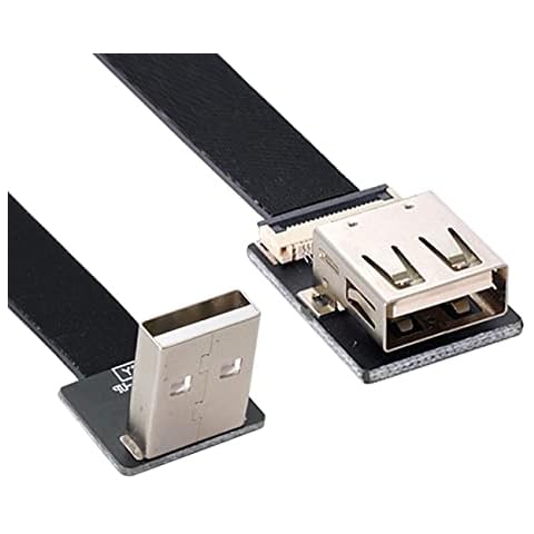 NFHK Up Angled USB 2.0 Type-A Male to Female Extension Data Flat Slim FPC Cable for FPV & Disk & Scanner & Printer 20CM Cover