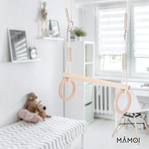 MAMOI® Trapeze bar swing for children from wood and cotton rope | Indoor rocking bar swing in minimalistic design | Sustainable monkey swing gymnastics trapeze | 100% ECO | Made in EU