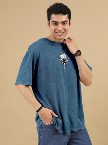 Image of crazymonk Gabimaru Hell of Paradise Printed Anime Oversized T-Shirt - Denim Blue