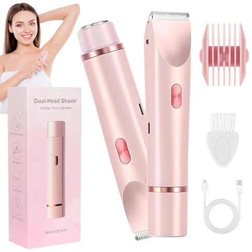 Lady Shaver for Women, Bikini Trimmer Women, 2-in-1Dual Head Shaver, Wet & Dry Waterproof Bikini Trimmer, USB Rechargeable Electric Razor for Womens Legs, Arm, Body & Intimate Areas