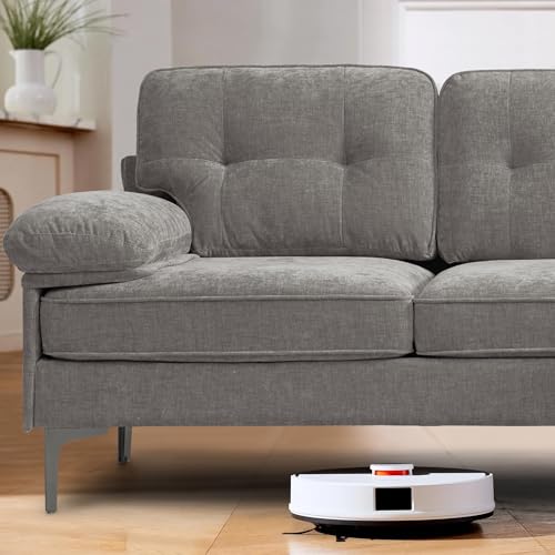 DUANDUAN Ecksofa 3-Sitzer Sofas 210cm breit Polsterecke mit Federkern Kissen und Rückenlehnen abnehmbar und waschbar - Chaiselongue beidseitig montierbar Couch L-Form fürs Wohnzimmer (Grau)