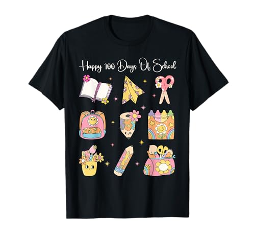 Divertido arte Happy 100 Days Of School para hombres, mujeres y niños Camiseta