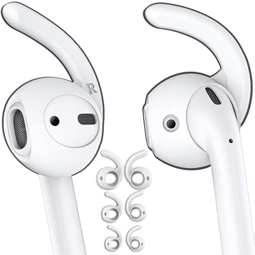 Mat'Ket, Ganci auricolari AirPods 1 & 2 : 3 Paia [S, M, Earhook Uncinetto per orecchie in Silicone Morbido, Antiscivolo & Anti-Perdita, Ideale per Sport & Comfort Elevato, Bianchi