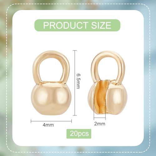 BENECREAT 20Pcs Real 14K Gold Plated Crimp Ends, Round Brass Bead Tips Calotte Ends - Image 2