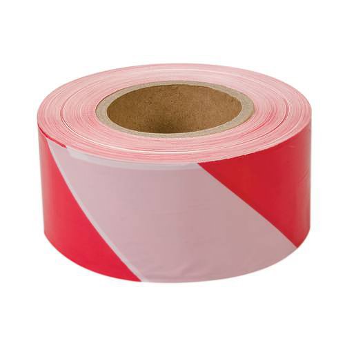 BARRIER TAPE SAFETY CAUTION HAZARD 70 MM x 500 M RED WHITE P108