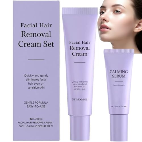 Angel Silk Facial Hair Removal Cream for Sensitive Skin with Calming Serum - Gentle Formula, Precision Applicator for Upper Lip, Chin, Eyebrows - Plant-Based Soothing & Fast MoultActing。